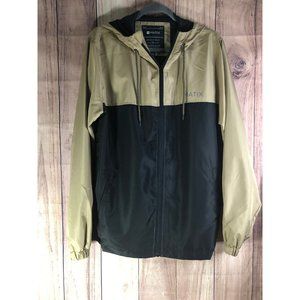 Matix Colorblock Lightweight Zip Up Hooded Windbreaker Jacket Beige Black Large